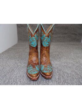 Ariat Womens Turquoise & Brown Leather Western Boots Size 7.5B